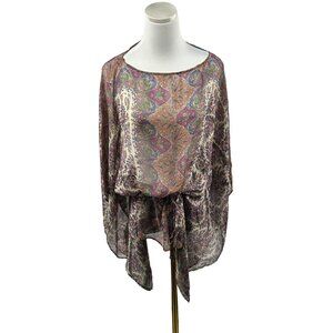 Zara Basic Blouse‎ Women Medium Silk Flowy Sheer Top Batwing Pullover Foulard